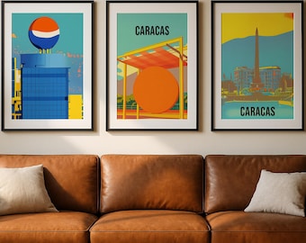 Caracas Wall Art Set of 3 | Venezuelan Expat Gift | Geometric Print Instant Download | Latin American Home Decor