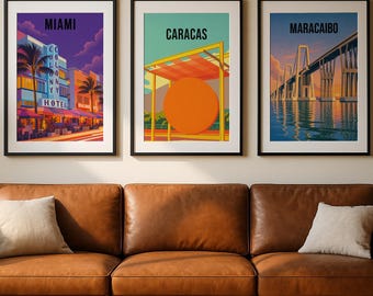 Venezuela Miami Wall Art Set of 3 | Caracas Maracaibo Print | Venezuelan Gift | Latina Home Decor | Instant Download