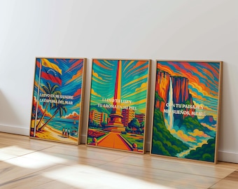 Set of 3 Piece Venezuela Wall Art Selection! Set Venezuela Travel Wall Art: Printable Posters for Decor. Venezuela Lover