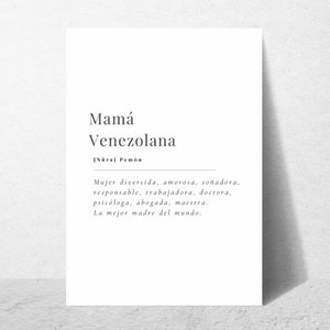 Puede incluir: Una impresi&oacute;n de arte imprimible en blanco y negro con el texto "Mam&aacute; Venezolana [N&uuml;ral Pem&oacute;n" y una descripci&oacute;n de una madre venezolana en espa&ntilde;ol.