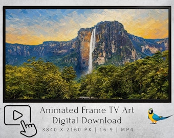 Angel Falls Venezuela Animated Frame TV Art | Living Oil Painting Digital Download | Samsung Frame TV Waterfall Wall Art