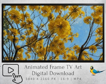 Animated Frame TV Art Araguaney Venezuela | Living Oil Painting Digital Download | Yellow Tree Samsung Frame TV Wall Art