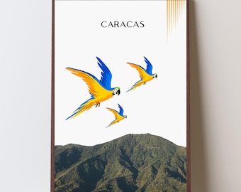 Caracas Venezuela Wall Art - Printable Poster for Home Decor, Venezuelan Gift, Digital Download JPG, Pop Art Style, Guacamayas.