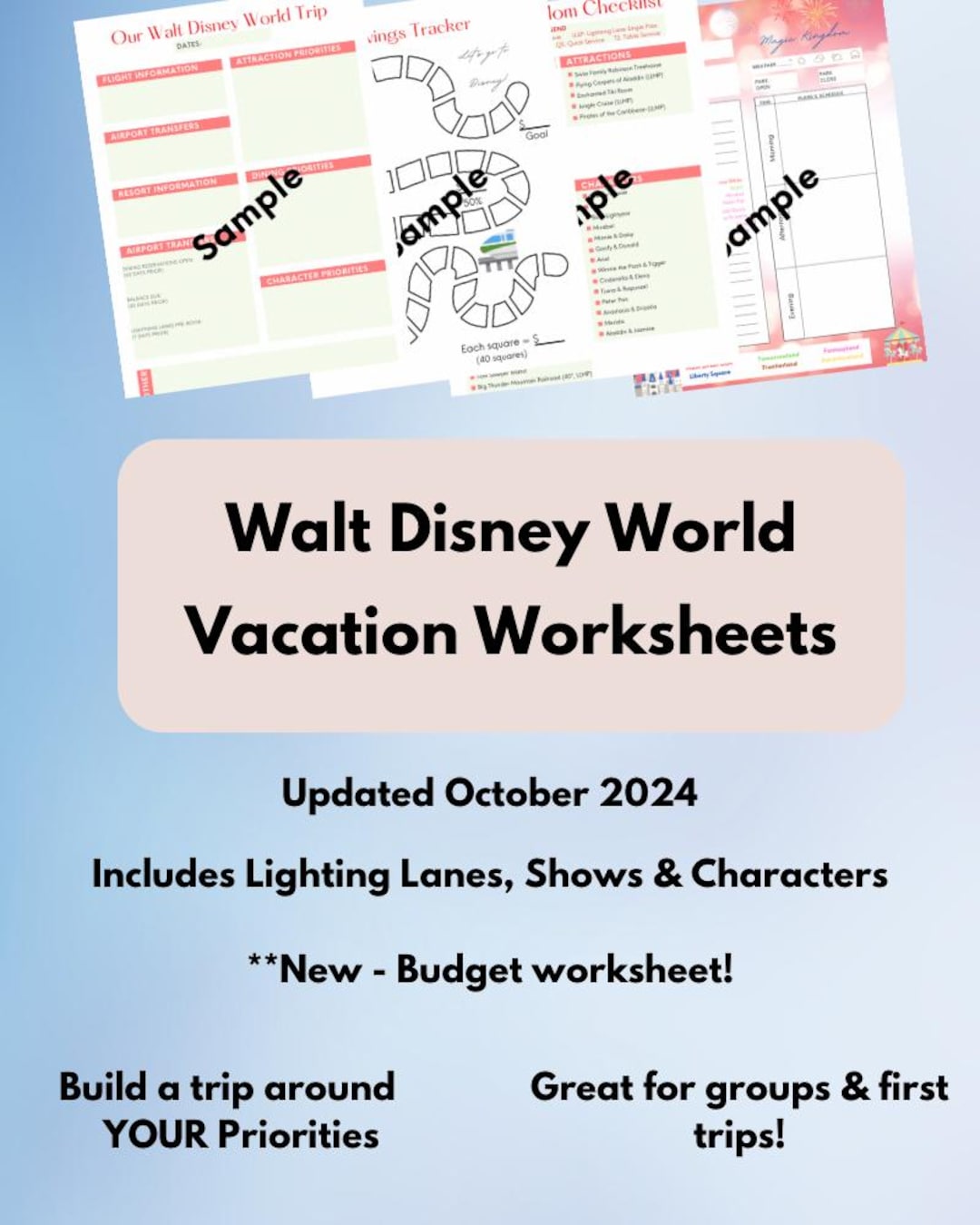 Disney World Vacation Planner: Printable Organizer for Park Itinerary