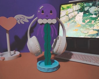 Soporte para auriculares Medusa / acogedor soporte para auriculares de criatura marina / decoración estética del escritorio de peces / configuración de jugador multicolor/kawaii / linda decoración de peces