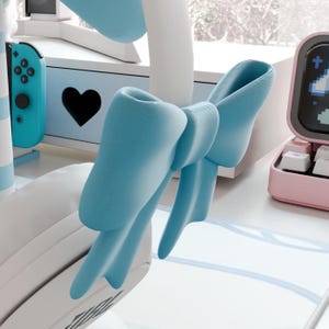 Cute headphone attachment pair of bows, ribbon headset accesories, custom color birthday gift for gamers, cozy kawaii cosplay decor