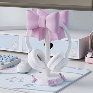 Supporto per cuffie a fiocco, grazioso supporto da gioco, decorazione da scrivania con colori personalizzati, espositore estetico fatto a mano, regalo unico per giocatori amanti della comodità