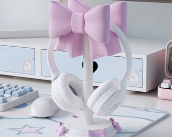 弓型ヘッドホンスタンド、かわいいゲーミングホルダー、カスタムカラーデスク装飾、手作りの美しいディスプレイ、居心地の良いゲーマーへのユニークなギフト