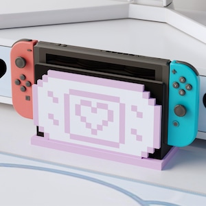 Pixel Heart Nintendo Switch Dock Cover, Pastell Retro Gaming Decor, Classic & OLED Stand, Benutzerdefinierte Hautfarbe, Handmade Cute Display, Geschenk