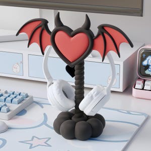 Leuke houder voor gaming-headset voor hoofdtelefoon met duivelesthetiek, hart en vleugels - aanpasbare kleuren, perfect cadeau voor meisjes