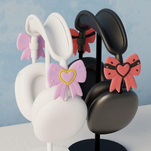 Cute headphone attachment pair of bows, ribbon headset accesories, custom color birthday gift for gamers, cozy kawaii cosplay decor