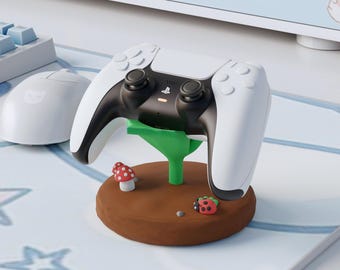 Cottagecore Plant Controller Stand with Mushrooms & Ladybug Aesthetic for PS5, Xbox and More | The Perfect Whimsical Gift for Gamers