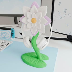 Water lily flower headphone stand | cute desk setup | girl gift | cozy desk setup | kawaii room decor | daisy headphone stand | flower stand