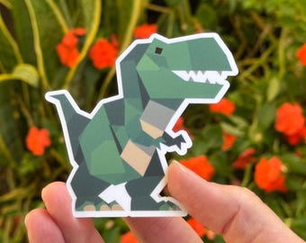 Adhesivo geométrico de dinosaurio - Vinilo resistente al agua - Opciones de 2, 3 o 5 pulgadas - Acabados holográficos