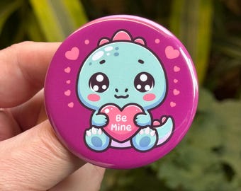 Be Mine Dinosaur Pinback Button: Valentine's Day Dino Design