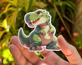Pegatina de dinosaurio con Emmett - Vinilo impermeable - Opciones de 2, 3 o 5 pulgadas - Acabados holográficos