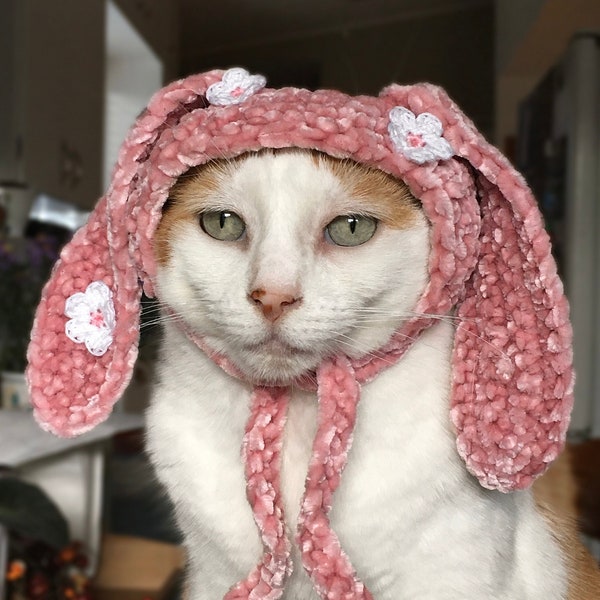 Crochet Pattern | Crochet Floral Bunny Hat For Cats Pattern