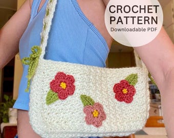 Crochet Pattern | Crochet Floral Shoulder Bag Pattern, PDF Crochet Patten, Crochet Purse Pattern, Crochet Flower Bag