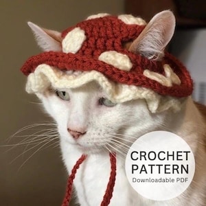 Crochet Pattern | Crochet Mushroom Hat For Cats Pattern, PDF Crochet Pattern, Cottagecore Mushroom Hat For Cats, Cute Pet Hat Pattern