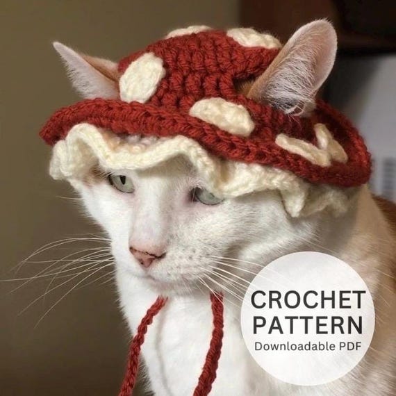Crochet Pattern | Crochet Mushroom Hat For Cats Pattern, PDF Crochet Pattern, Cottagecore Mushroom Hat For Cats, Cute Pet Hat Pattern