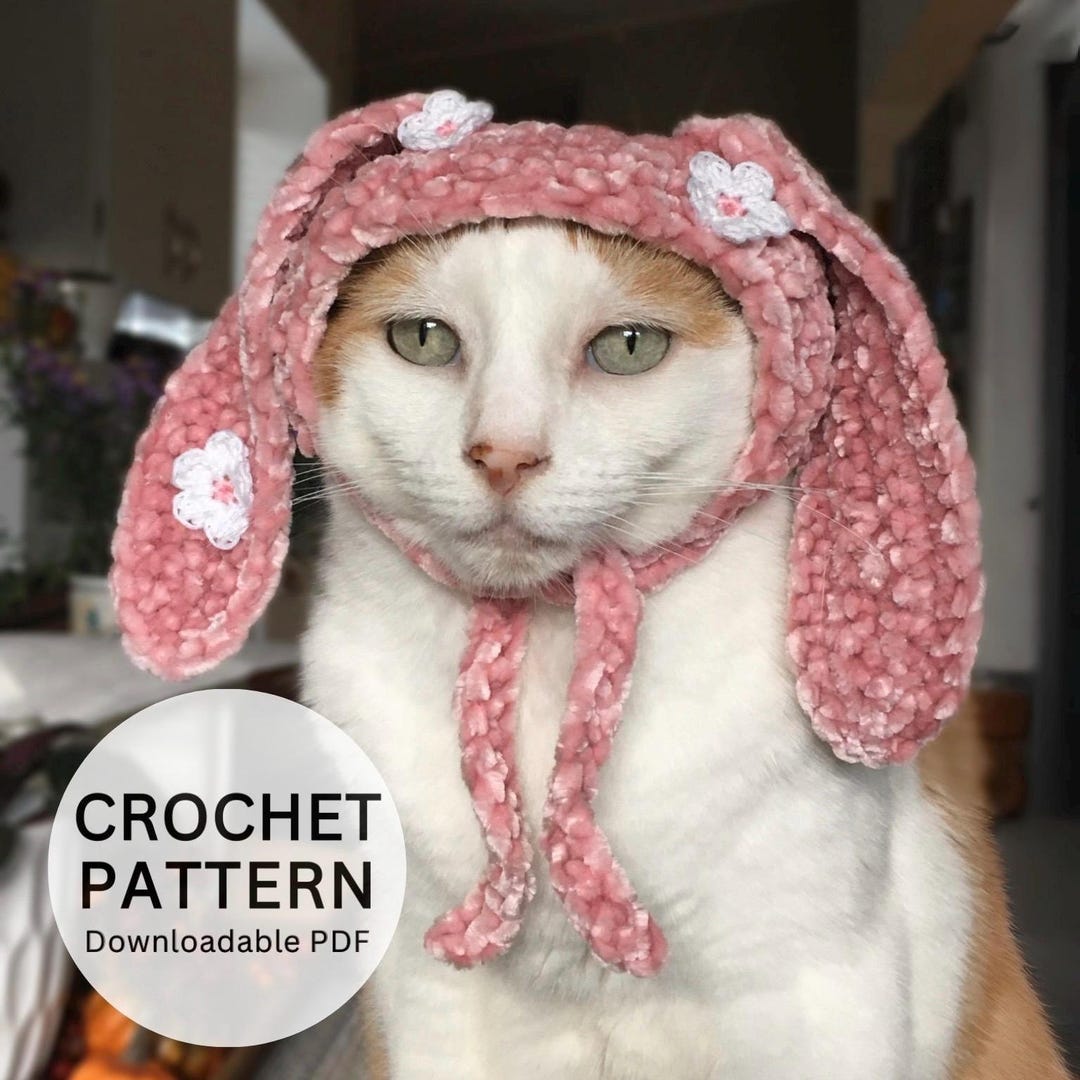 Crochet Pattern | Crochet Floral Bunny Hat for Cats, PDF Crochet ...