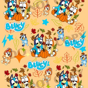 Blue dog fall print repeating character pattern