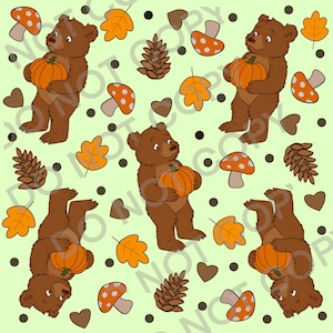 Little Bear Fall Seamless Pattern | Autumn Woodland Digital Paper | DTF, Sublimation, Fabric & Bamboo Print