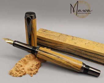 Handcrafted Black and White Ebony Wood Fountain Pen with Gunmetal Accents