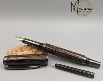 Handcrafted Black Palm Fountain Pen with Gunmetal Accents and Iridium Nib