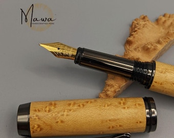 Pluma estilográfica de arce ojo de pájaro / Pluma de escritura artesanal color gris plomo