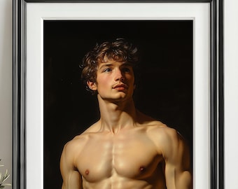 Kunstdruk voor gespierde mannen in clair-obscur: fitnessmuurdecoratie