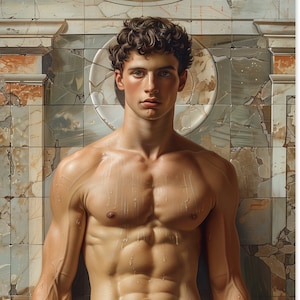 Griekse god atleet poster | Originele AI-kunstafdruk van gespierde man | Gay Wall Art voor fitnessliefhebber en kunstliefhebber | Hete mannen | Mannelijk model: