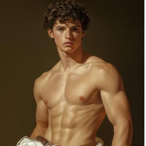 Adonis Unveiled: Classical Rebirth - poster print of young male model in classic pose