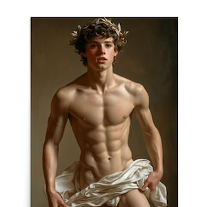 Shirtless Male God Art Print | Apollo Crowned Poster | AI Artwork for Home Decor & Wall Art
