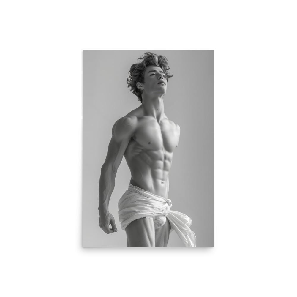 Adonis Gay Art Print | Neoclassical Male Figure, Black & White ...
