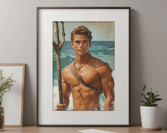 Wydruk artystyczny „Posejdon Merman” – ilustracja oceanicznej fantazji