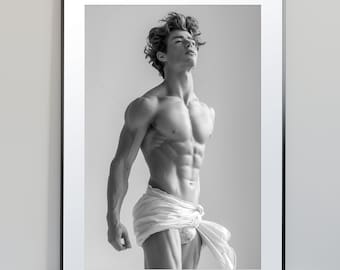 Adonis Gay Art Print | Neoclassical Male Figure, Black & White Mythology Poster