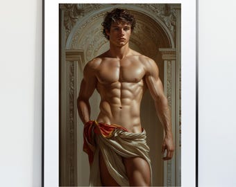 Adonis renacentista — Lámina neoclásica de arte gay, figura masculina clásica, arte mural masculino