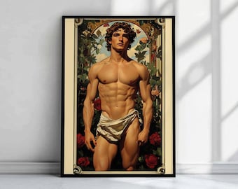 Art Nouveau Male God Poster: Garden of Eros AI Art
