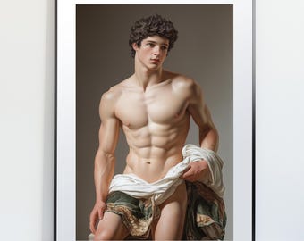 El joven Adonis — Lámina neoclásica de arte gay, figura masculina clásica, arte mural masculino