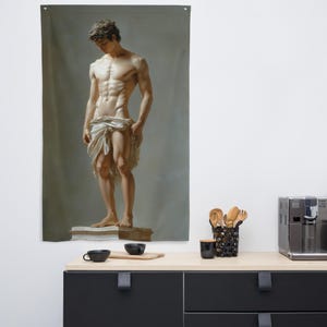 Contemplation in Light -- flag of Shirtless Male God, Gay Wall Art Decor, Gay Art Print, Male Model, Male Figure Art