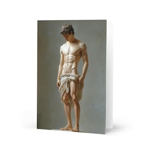 Contemplation à la lumière -- carte de voeux d'un dieu masculin torse nu, art gay, modèle masculin, art figure masculine