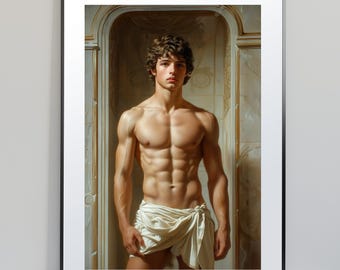 Póster de un atleta griego masculino / Lámina artística clásica de Aquiles al descubierto