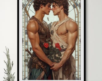 Stampa Art Nouveau di Patroclo e Achille: poster per amanti della mitologia