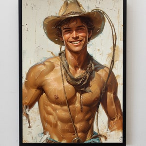 Cute Handsome Cowboy, Gay Male Poster Art, Male Pin Up, Gay Pulp Art