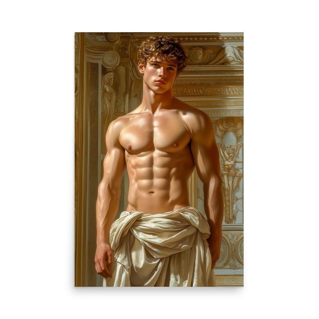 Gilded Adonis Poster – Renaissance Style AI Art Print, Gay Wall Art - Etsy