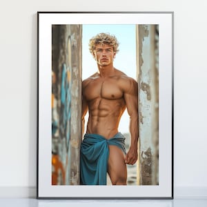 Griekse god lichaamsbouw Print - Gay Wall Art Male Ai Art - mannelijke figuurkunst - Hot Men-poster