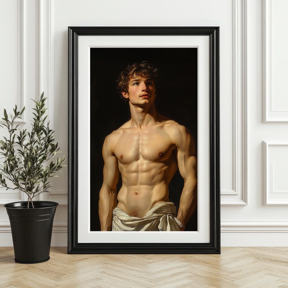 Chiaroscuro Muscular Male Art Print: Fitness Wall Decor