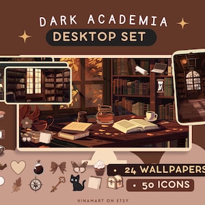 Dark Academia Lofi Desktop Set School Wallpapers Icons Leuke Desktop Organizer Lofi Desktop Background School Icon Set Desktop Esthetic