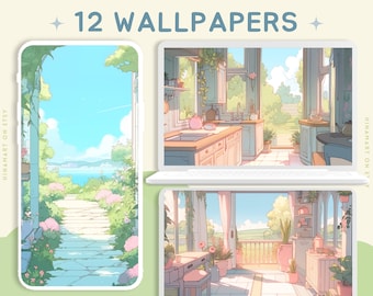 Cozy studio wallpaper pastel anime wallpaper cute cozy plants wallpaper desktop bundle japan wallpaper kawaii lofi desktop wallpaper overlay